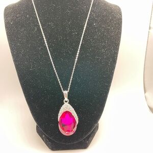 Eric Andrew Faceted Lg Deep Dark Pink Faceted Crystal Rhinestone Necklace